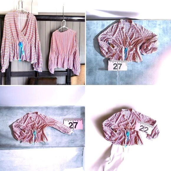 SHEIN l Long Sleeve Pinstriped Blouse l Plunging Neckline l 3X l EUC - Picture 5 of 11